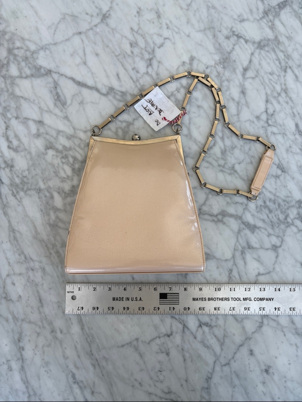 Chic vintage blush peach patent Leather Shoulder Bag with Chain Strap